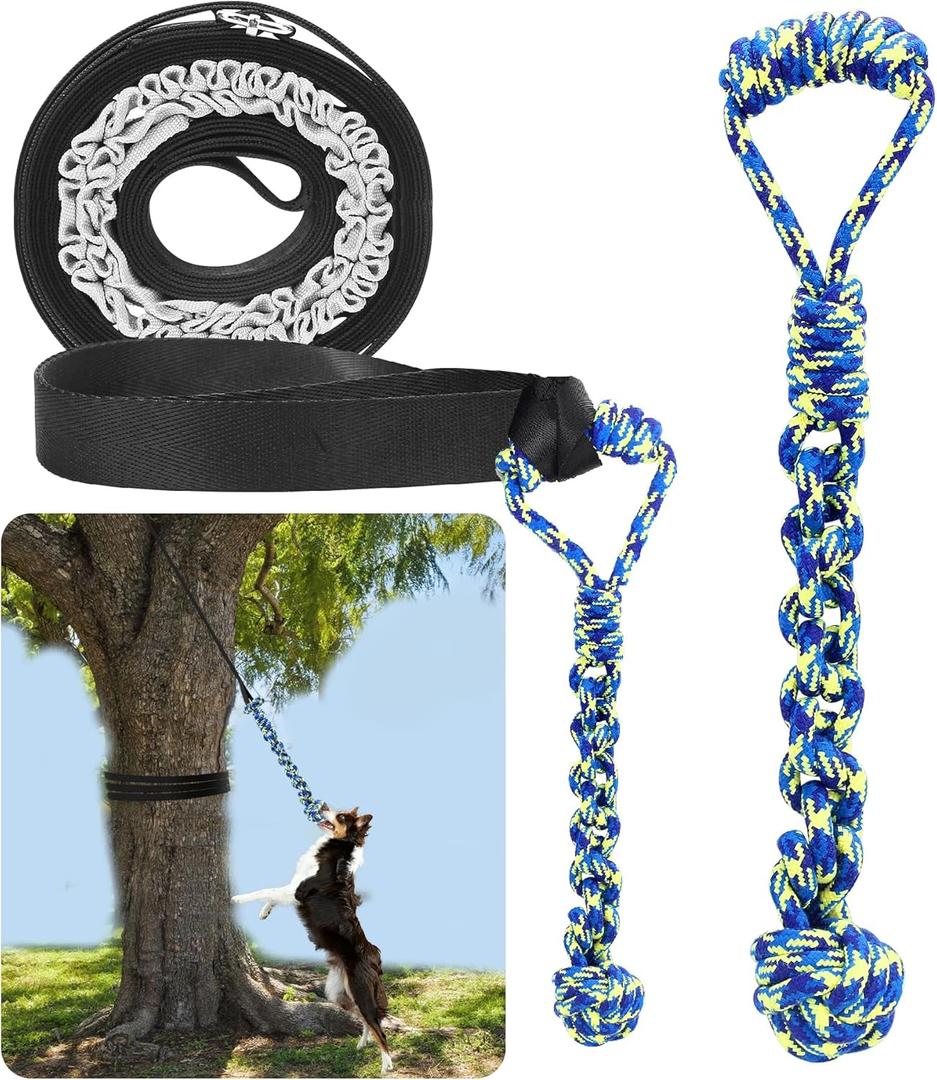 Dog Bungee Tug Toy, 14.5 Ft Adjustable Length Tether Tug Outdoor Toy, Interactive Dog Toys to Keep Them Busy, Includes Bondage Rope and Chew Rope