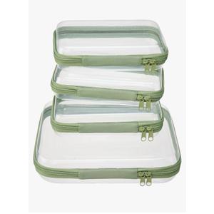 4 pcs Clear Zipper Pouches,Hard Shell Zipper Case, Toiletry Bag for Travel, CLear Diaper Bag, Toiletry Pouch, Travel Organizer, Clear Cosmetic Bag,Toy Storage Bins (M+3S) (Mint Green)