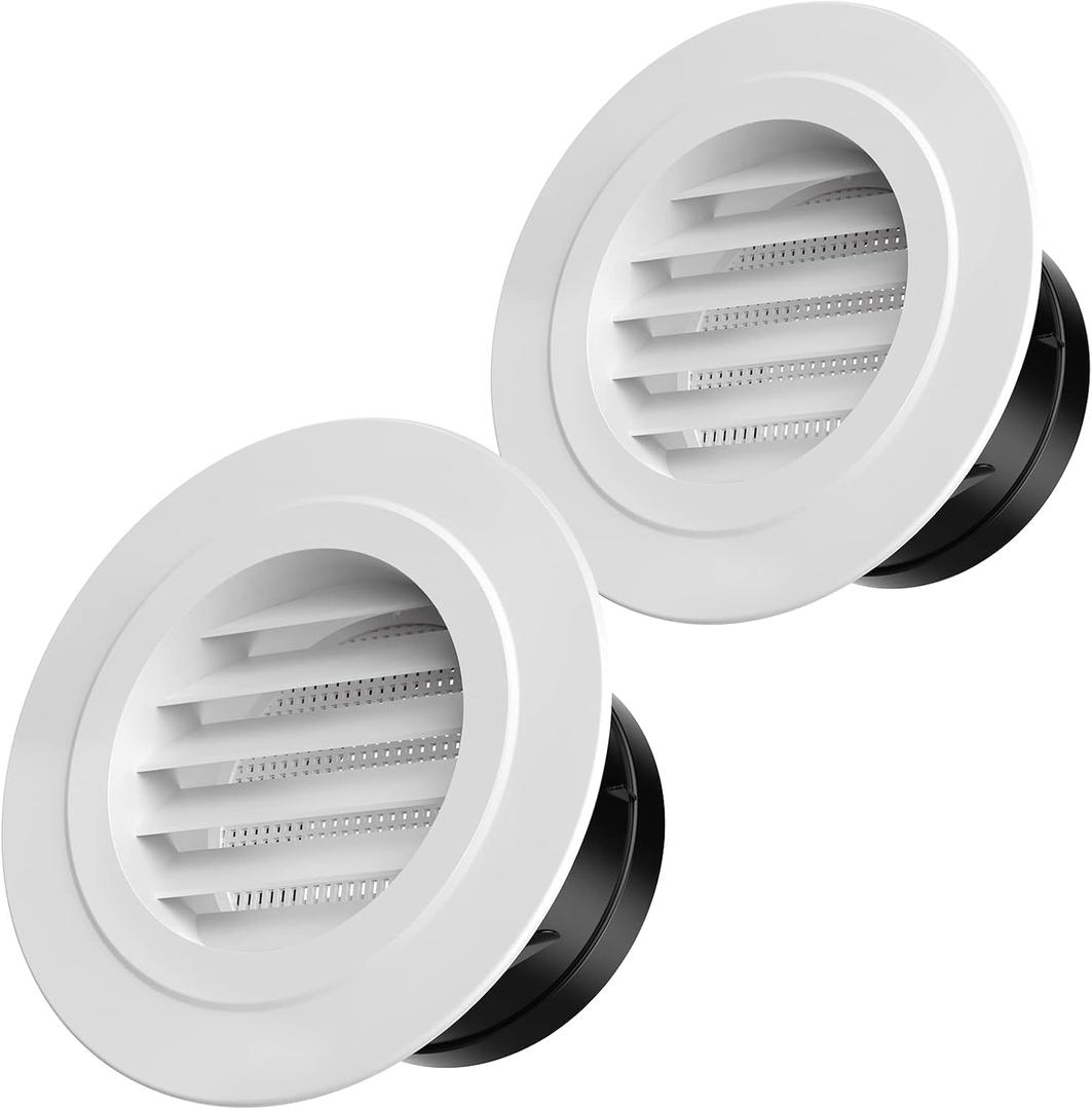 Soffit Vents 4 Inch, Hon&Guan Soffit Exhaust Vent Exterior Round Vent Cover with Built-in a Fly Screen for Bathroom Office Home-2PCS