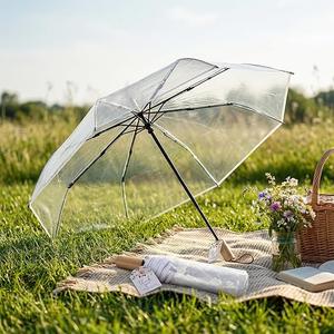 MEPIG 8 Pcs Transparent Folding Umbrella Bulk with Card for Wedding Clear Portable Foldable Umbrellas for Wedding Travel Dating