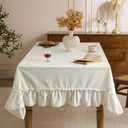 Romanstile Ruffle Rectangle Tablecloth - 60 x 84 Inch Farmhouse Vintage Washable Cotton Decorative Table Cloth with Flounces Trim for Dinner, Party, and Outdoor, White