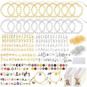 Zplontya Charm Bracelet Making Kit - 571 Pcs Jewelry Supplies with 20Pcs Bracelet Chains, Storage Box & Gift Bags, DIY Bracelet Kit for Jewelry Making, Gold & Silver Charms for Crafting