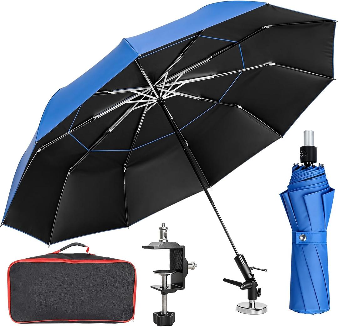 60" Folding HVAC Umbrella with Magnetic Base, Universal Clip Included, Reinforced Fiberglass, Wind-Resistnat, Portable Magnetic Umbrella, For HVAC and Outdoor Activities, 180°Adjustable