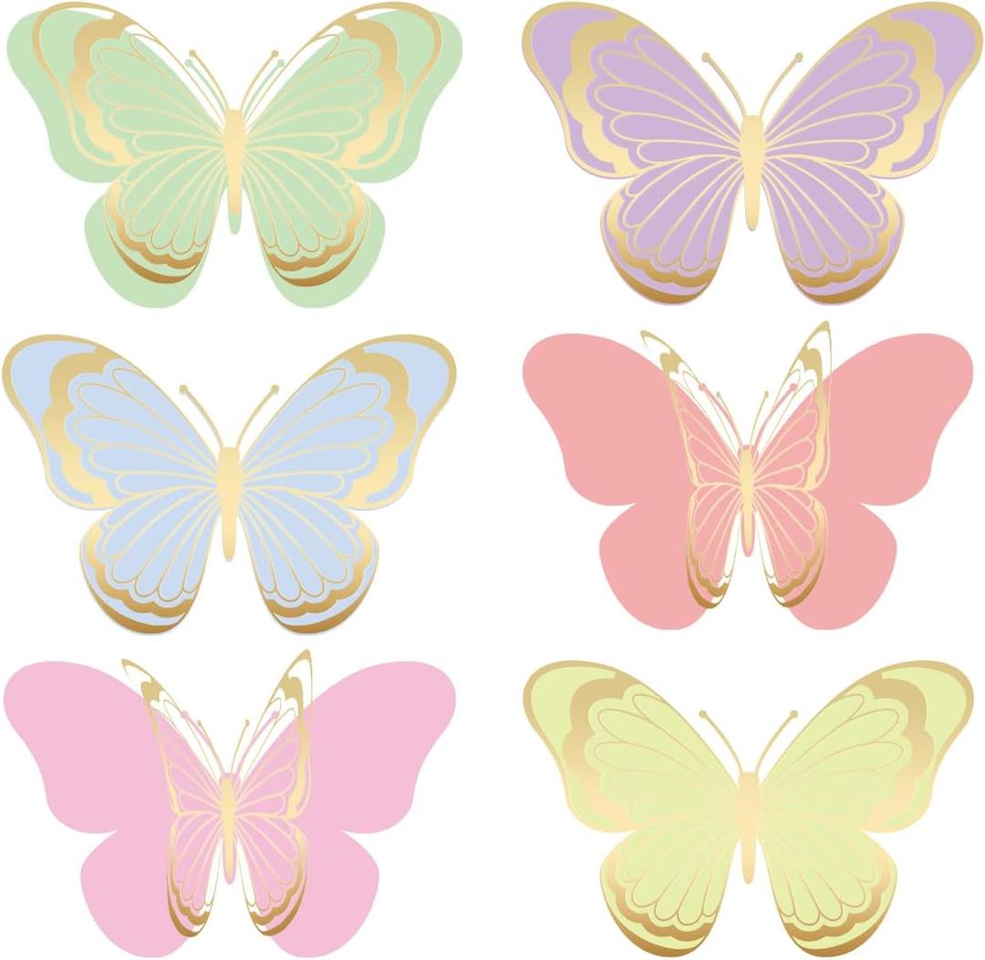 8 x 10 inch Large 3D Color Paper Butterfly Wall Decorations Kit 12 Set Removable DIY Gold Purple Butterfly Wall Art Card of Baby Shower Party Decoration Nursery Room Wedding