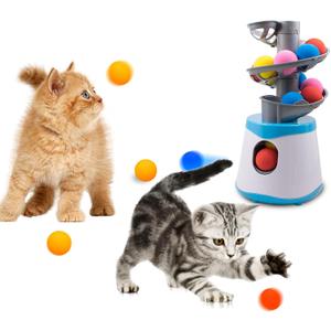 Automatic Ball Launcher for Small and Medium Cats, Interactive Cat Toy Base Ball Throwing Machine Mental Stimulation Toys for Cats Enrichment Toy for Indoor Outdoor Use, 16 EVA Balls Included