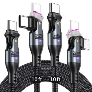 AUFU 240W USB C to USB C Cable 10ft(2Pack), USBC to USBC Dual Head 180 Rotation/C to C Cable/High Speed USB C Cable/USB C Fast Charging Cable for Phone 16/15/Ma-Book/Pad Series, Samsung Galaxy Series