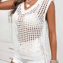 Sidefeel Womens Summer Crochet Tank Tops V Neck Hollow Out Knit Sleeveless Beach Cover Ups Top White Small (White, S)