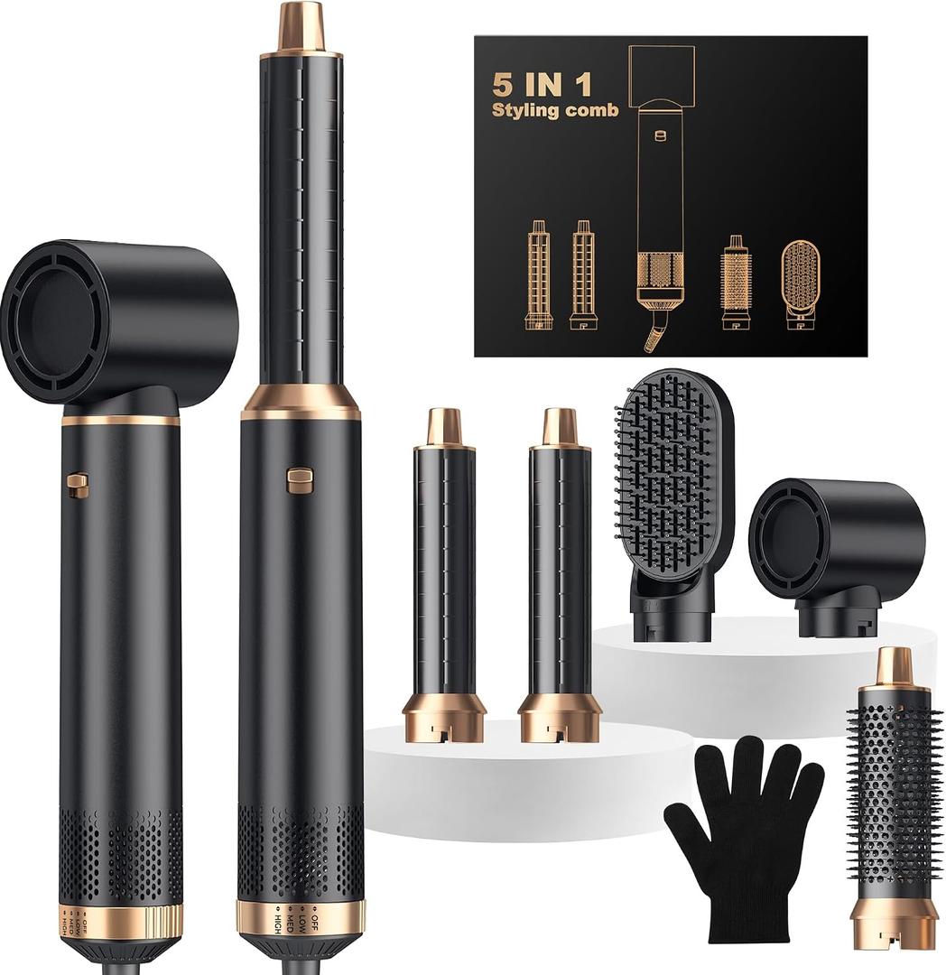 5 in ONE Hair Dryer Brush, Blow Dryer Curling Wand Hair Styling Tools Set, Ionic Hot Air Brush Round Brush Blow Dryer, Left&Right Styler 100-120V