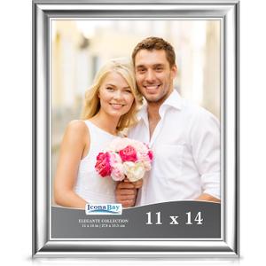 Icona Bay 11x14 Silver Picture Frame, Contemporary Photo Frame 11 x 14, Wall Mount or Table Top, Elegante Collection
