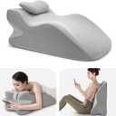 Daneey Reading Pillow for Bed Adult, Back Pillow for Bed Sitting Up, Back Support Pillow with Adjustable HeadrestMemory Foam Pillows for Abdomen, Lumbar, Back, Gray, 14.6 * 10 * 24IN