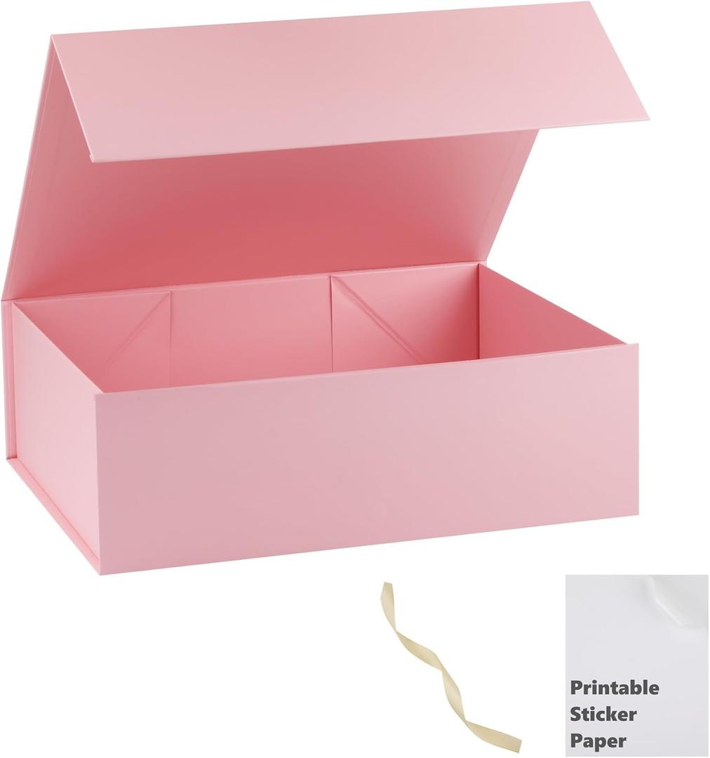 Pink Gift Box,19x16x6 Extra Large Gift Boxes With Lids For Presents Includes Ribbon And Diy Printable Sticker Paper,Bridesmaid Proposal Box,Magnetic Gift Box For Birthday,Wedding,Graduation
