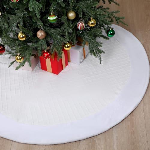 Soulchen 60 Inch Large Christmas Tree Skirt Luxury Ivory White Christmas Tree Skirt with Fur Sides for Farmhouse Xmas Home Winter Holiday Party Decorations