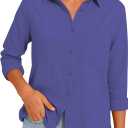 Diosun Womens Button Down Shirts Long Sleeve Cotton Stylish Gauze Tops Casual Loose Fit Blouses with Pocket (Blue, XL)
