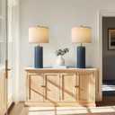 PoKat 27.5'' Tall Table Lamps for Living Room Set of 2, Ceramic Bedroom Lamps for Night Stands, Modern Bedside Lamps for Bedroom Living Room, Nightstand Lamps for Side End Table Hallway, (Dark Blue - 27.5'' Ceramic Lamps)