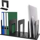 Adjustable Vertical File Sorter Sturdy Plastic Expandable Upright File Holder, Desktop Binder Organizer, School Office Organization Bookshelf Divider, Assemble Easily Endlessly, Black (6-Parts)