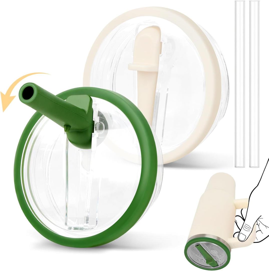 Lid Replacement for Stanley Quencher 30 oz & 20 oz Flip Straw Tumbler, Leak-Proof Lid Fit for Stanley with handle, Spill Proof Replaceble Cover Cap for 30 & 20 oz Stanley Accessories, (Lvory&Green)