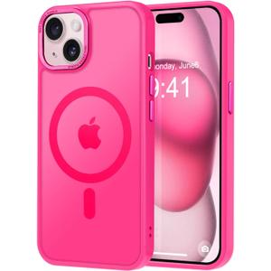 Thomo Upgraded Magnetic for iPhone 15 Plus Case [Compatible with Magsafe] [Mil-Grade Protection], Pocket-Friendly, Slim Translucent Phone Case Cover for iPhone 15 Plus 6.7", Hot Pink