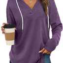 Long Sleeve Shirts for Women V Neck Casual Tunic Tops Fall Sweaters Ash Purple XL