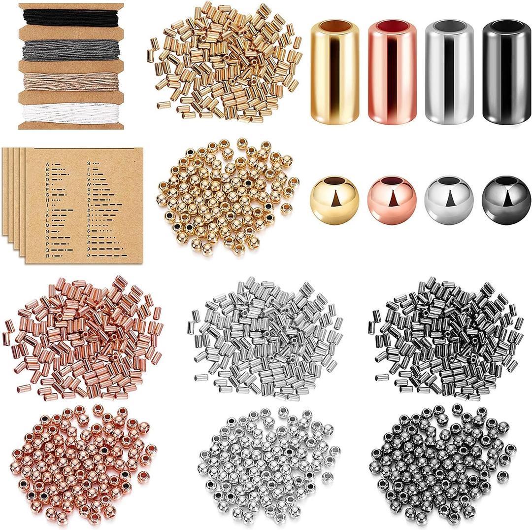 DIY Morse Code Bracelet Making Kit, 800 Round Spacer Beads and 800 Long Tube Spacer Beads Handmade Adjustable Bracelets Necklaces 20 Morse Code Decoding Card and 20 Yard Twine Cord for Jewelry Making