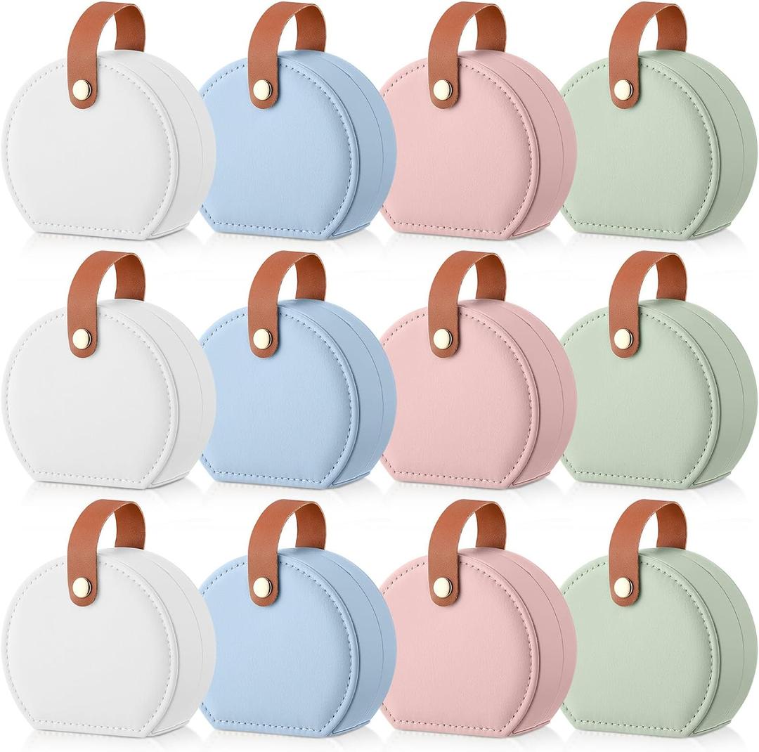 Weysat 12 Pack Travel Jewelry Case Bridesmaid Gifts Box Bulk Small Leather Earring Organizer for Women Proposal Return Gift (White,Green,Blue,Pink)