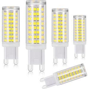 G9 Led Bulbs White 6000K(7W) 60W 75W Halogen Equivalent, T4 750Lm AC120V G9 Base Chandelier Light Bulbs for Indoor Lighting, Dimmable, 5 Pack
