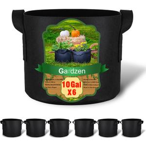 Gardzen 6-Pack 10 Gallon Grow Bags, 300G Thickened Nonwoven Fabric Pots with Handles, Heavy Duty Aeration Plant Bags for Gardening and Container Growing