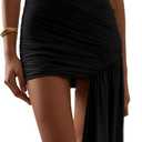 Womens Mock Neck Sleeveless Irregular Draped Bodycon Dresses Ruched Ribbon Slim Fit Club Party Cocktail Dresses, M