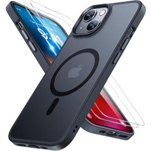 Miracase Magnetic for iPhone 15 Case (Compatible with MagSafe) with 2X Screen Protectors, Military-Grade Protection, Anti-Fingerprint Translucent Matte Phone Cover for iPhone 15 6.1 inch, Black