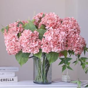 Buart 3PCS Long Stem Big Size Flowers Artificial Silk Hydrangea Lifelike Flowers Real Touch Peach Pink Artificial Flowers Wedding Shower Bride Bouquets Office Living Room Table Decorations (21 Inch)