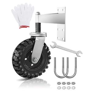 8 Inch Gate Wheel, Heavy Duty 600LB Capacity for Metal Tube Gate, Spring-Loaded Gate Caster Wheel with 360 Rotation, Easy Install with Screws & Wrench 1 Pack Black