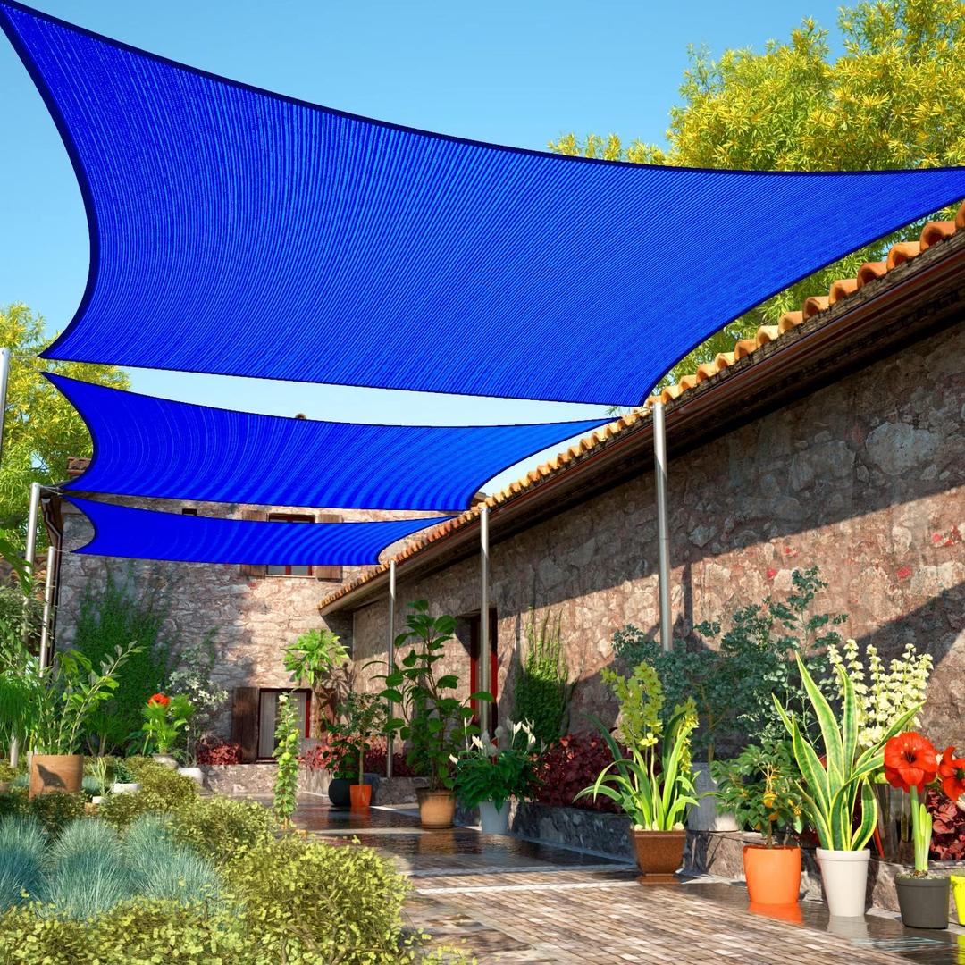 ShadeMart 8' x 16' Blue Sun Shade Sail Rectangle Canopy Fabric Cloth Screen SMSL, Water and Air Permeable & UV Resistant, Heavy Duty, Carport Patio Outdoor