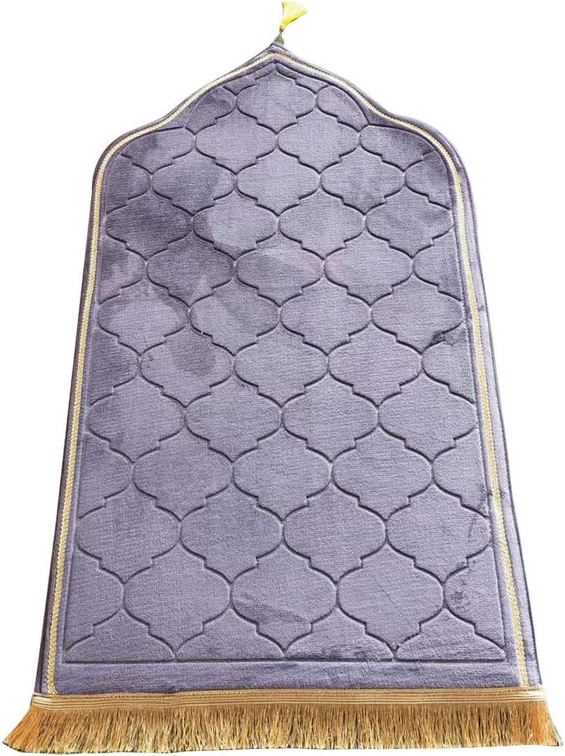Muslim Prayer Mat, Thick Soft Velvet Muslim Rug, Portable Muslim Prayer Rug, Turkish Prayer Carpet,Janamaz Sajada Carpet for Men and Women Plain Solid Prayer Mat Ramadan Eid Gift.-Gray Purple