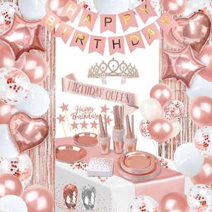 Party spot! 253 Pcs Birthday Decorations For Women, Rose Gold Party Decorations, Happy Birthday Decorations - Balloon Stand Kit, Tableware Kit,Pump, Banner, Tassel Curtain,Balloon, For 25 Guests Party spot! 253 Pcs Birthday Decorations For Women, Rose Gold Party Decorations, Happy Birthday Decorations - Balloon Stand Kit, Tableware Kit,Pump, Banner, Tassel Curtain,Balloon, For 25 Guests