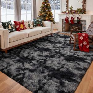 5x7 Ft Large Shag Rugs for Bedroom Living Room Decor for Men Boys, Tie Dyed Ultra Soft Fluffy Furry Area Rug for Indoor Floor, Aesthetic Carpet for Home Decor (Dark Grey)