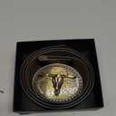 BISON DENIM Mens Western Cowboy Belt - Longhorn Cow Pattern Buckle with Printed Engraved Buckle Strap Adjustable (115cm (fit for waist size 36"-39"), Nk1814g+ds050-1bm-black)