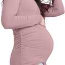Motherhood Maternity Womens Long Sleeve V-Neck Side Ruched Tee Shirt (Pink, XXL)