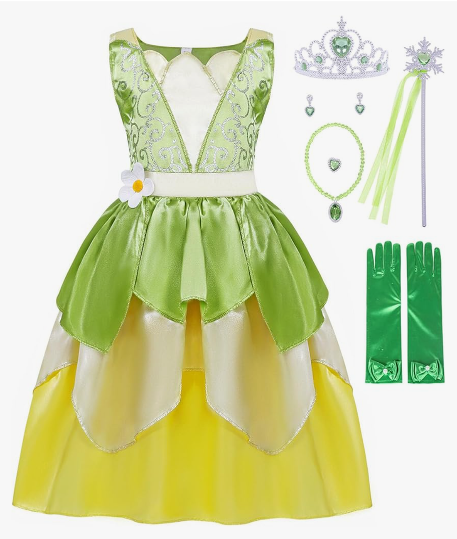 COTRIO Green Fairy Frog Princess Dress Girls Birthday Party Fancy Dresses Kids Halloween Elf Costume Outfits with Accessories,150