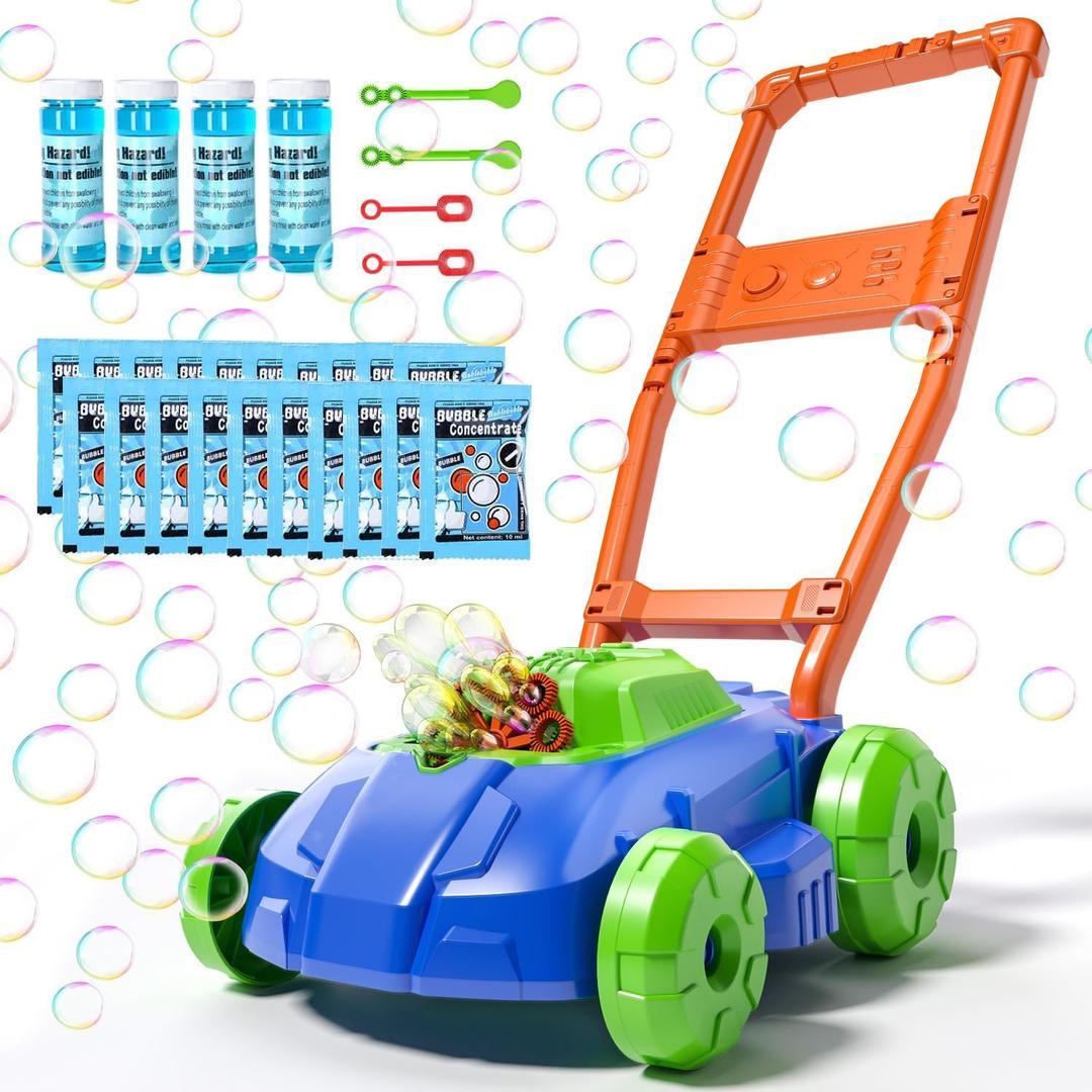 Bubble Lawn Mower for Kids Toddler 1-3 Years Old, Outdoor Play Bubble Blower Toy for Girl Boy Baby, Easter Birthday Gift for 1 2 Year Old Kids, Automatic Bubble Machine Toys for Garden Yard