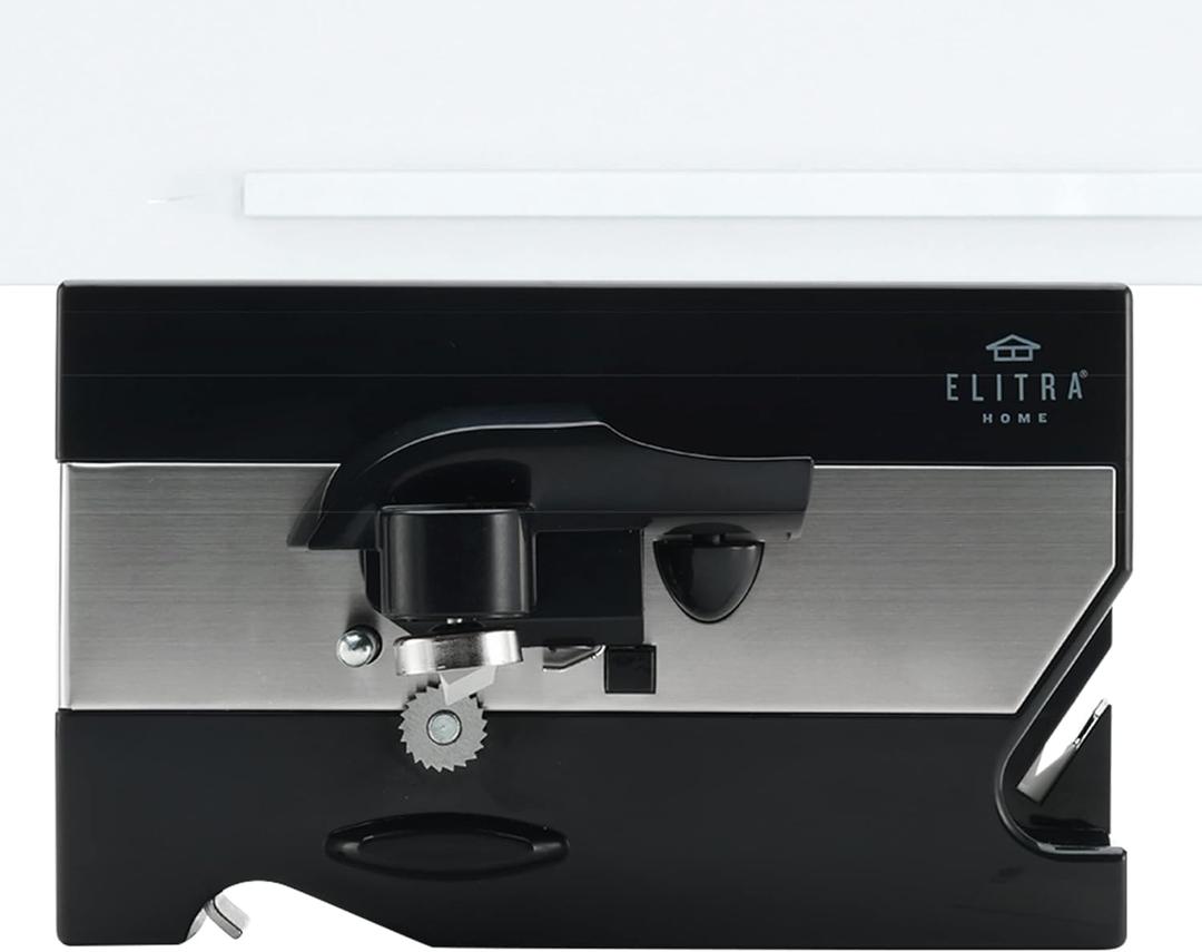 ELITRA HOME 3 in 1 Under the Cabinet Electric Can Opener, Blade Sharpener, Bottle Opener, Under The Counter Mount, For Large And Small Cans (Black)