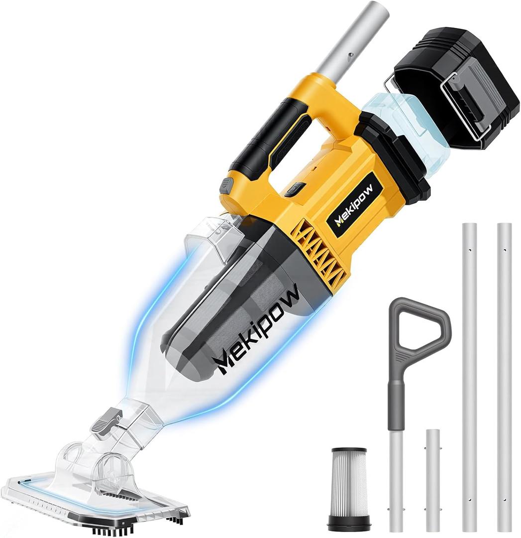 Cordless Handheld Pool Vacuum for Above Ground Pool Compatible for Dewalt 20V Battery, Swimming Leaf Vacuum Cleaner with Suction 18.5 GPM 7.5Ft ft Max Reach Ideal for Leaves & Debris(No Battery)