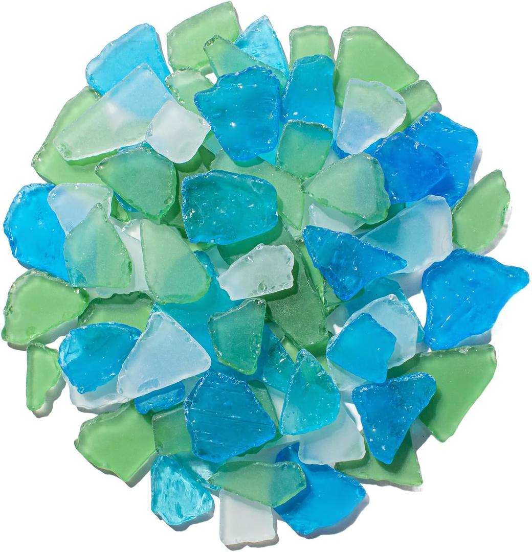 Keedolla Tumbled Sea Glass for Crafts - 10 OZ Flat Frosted Seaglass Pieces Crushed for DIY Art Crafts, Vase Filler, Beach Weddings, Aquarium and Home Decor - Blue, White, Green