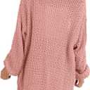 Maroway Womens Cardigan Solid Color Long Sleeve Open Front Chunky Knit Sweater Outwear (Pink, XL)