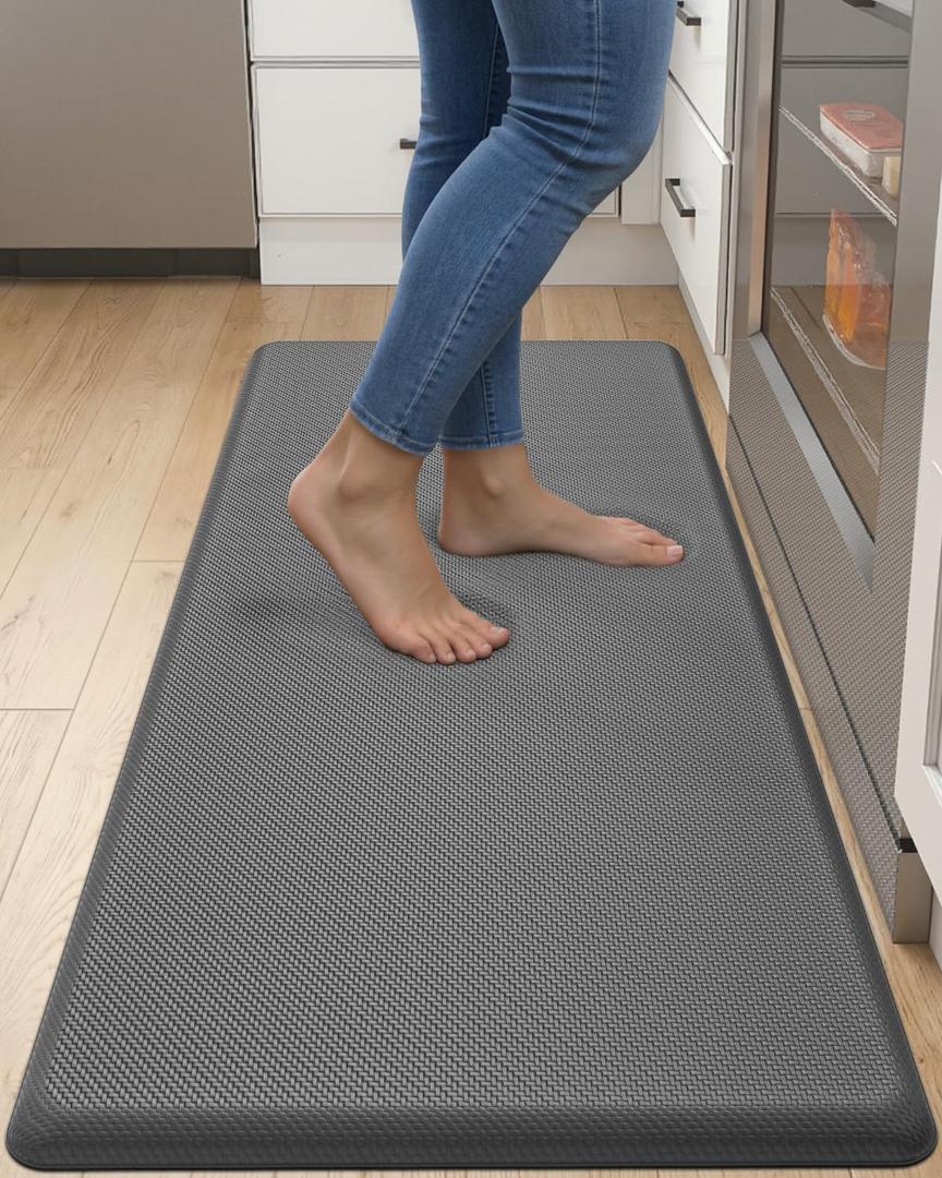 DEXI Kitchen Mat Cushioned Anti Fatigue, Extra Thick Comfort Standing Floor Mats Waterproof, Memory Foam Antifatigue Runner Rug for Desk Office, Sink, Laundry, 48x20, Grey