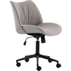YOUTASTE Ergonomic Home Desk Chair Faux Leather Office Chair Swivel Rolling Task Chair No Arms Vanity Chair of Adjustable Height and Padded Seat Grey