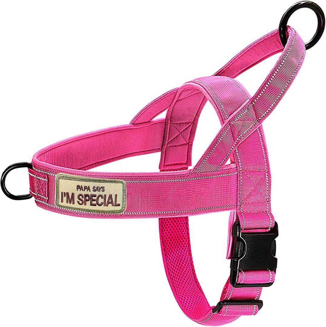 No Pull Dog Harness Pink for Small Medium Large Sized Dog, Reflective Escape Proof Adjustable Dog Harnesses with 2 Patch, XL-Chest size 30-39''