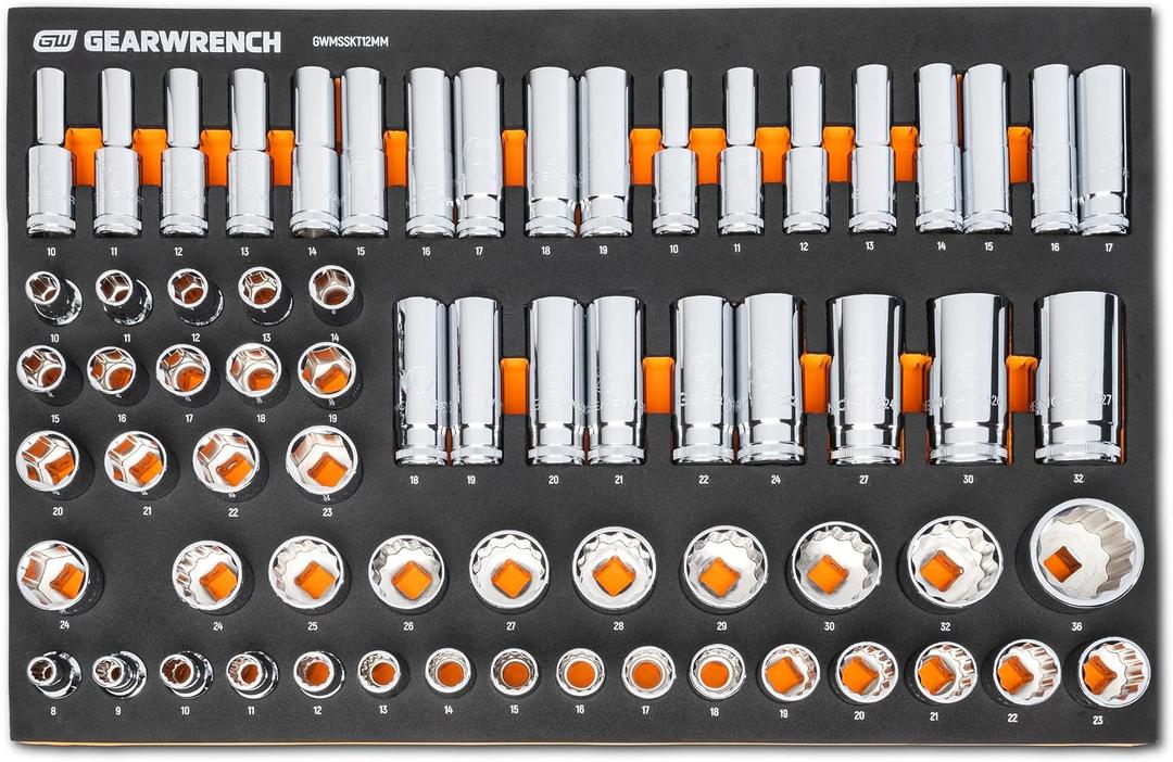 GEARWRENCH 67 Pc 1/2” Drive Master Metric Chrome Socket Set | GWMSSKT12MM