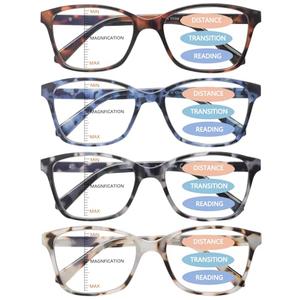STASTEND 4 Pack Progressive Multifocus Reading Glasses for Women Men Spring Hinge Blue Light Blocking Readers (Multicolor-1, 2.25, x)