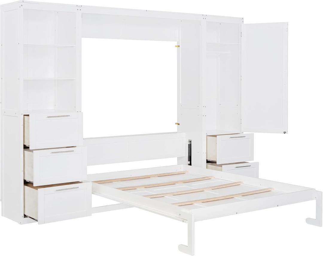 Ball & Cast Ball & Cast Murphy Bed Queen Size,Hideaway Wall Beds with Shelves & Storage Cabinet,Murphy Beds can be Folded,Bedroom Folding Bedframe for Guest Room