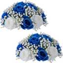 BLOSMON Fake Flowers Ball Wedding Centerpieces 2 Pcs Royal Blue Rose Babys Breath Artificial Flower Center Pieces Decoration for Table Faux Silk Floral Bouquet Arrangements for Home Party DIY Decor