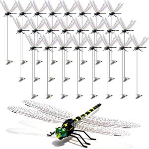 24 Pack 3D Dragonfly Clips, Fake Dragonflies with Stakes, Realistic Plastic Dragonfly Garden Decorations, Fly Deterrent Clips for Hats, Pets, Horses, Deer, Yard, Patio, Indoor & Outdoor Decor